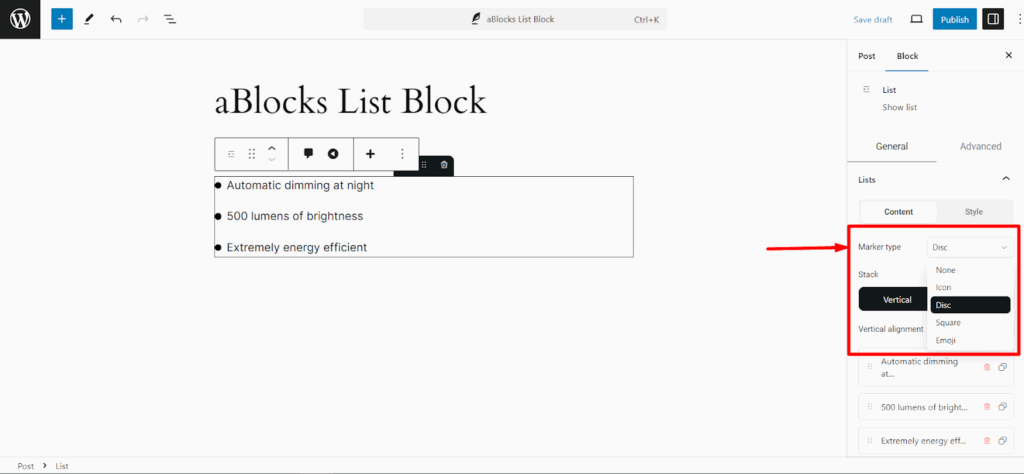 Customizing Lists with Marker Type
