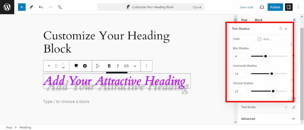 Explore the text shadow all customization options