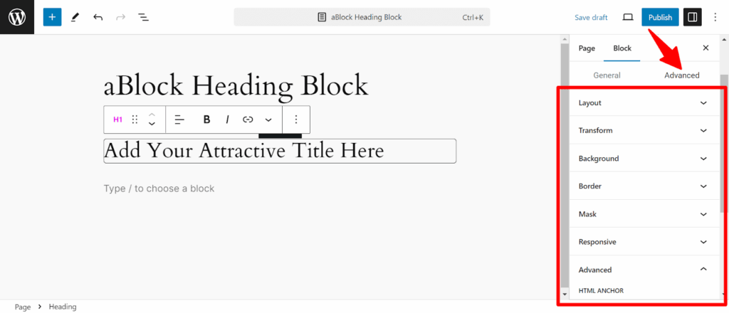 Gutenberg's default advanced settings