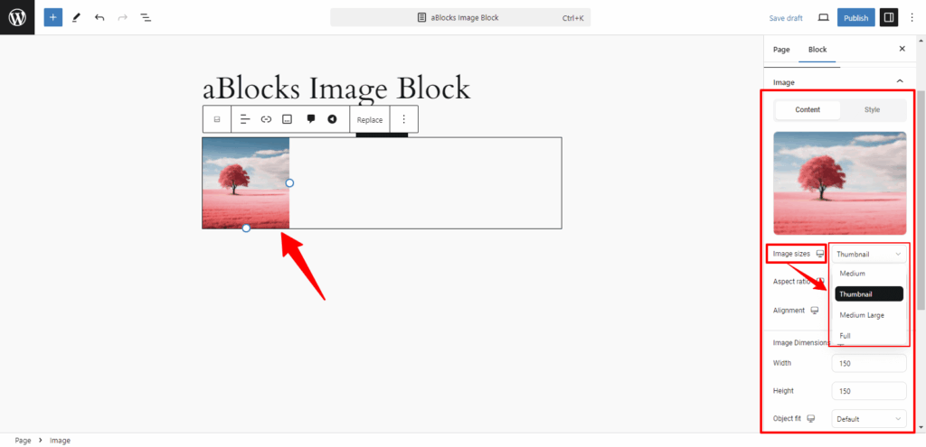 image size customizations
