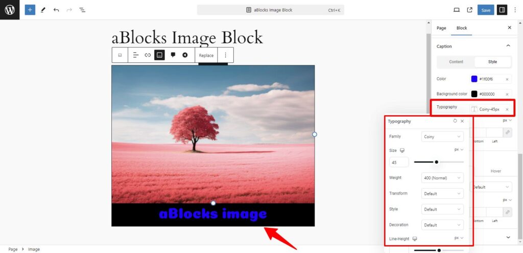 image text typography customize