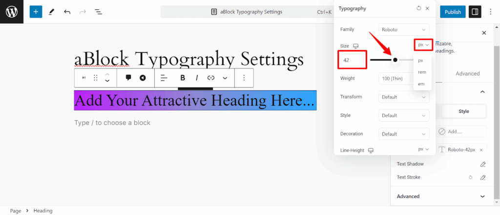Customize the Size Settings