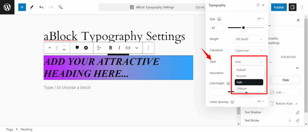Customize Style section
