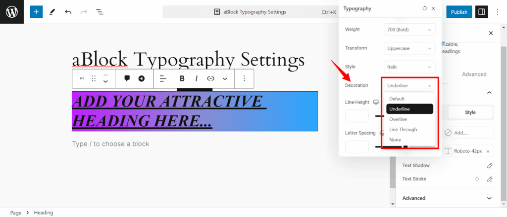 Customize Decoration section