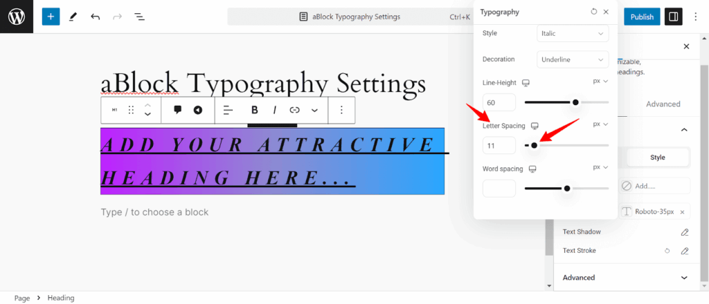 Customize letter spacing 