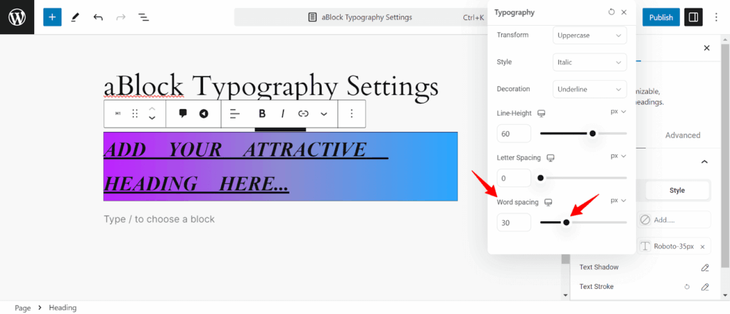 Customize the Word spacing