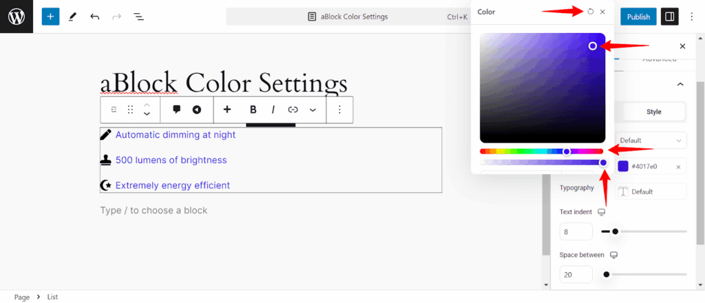 Navigate the color controllers