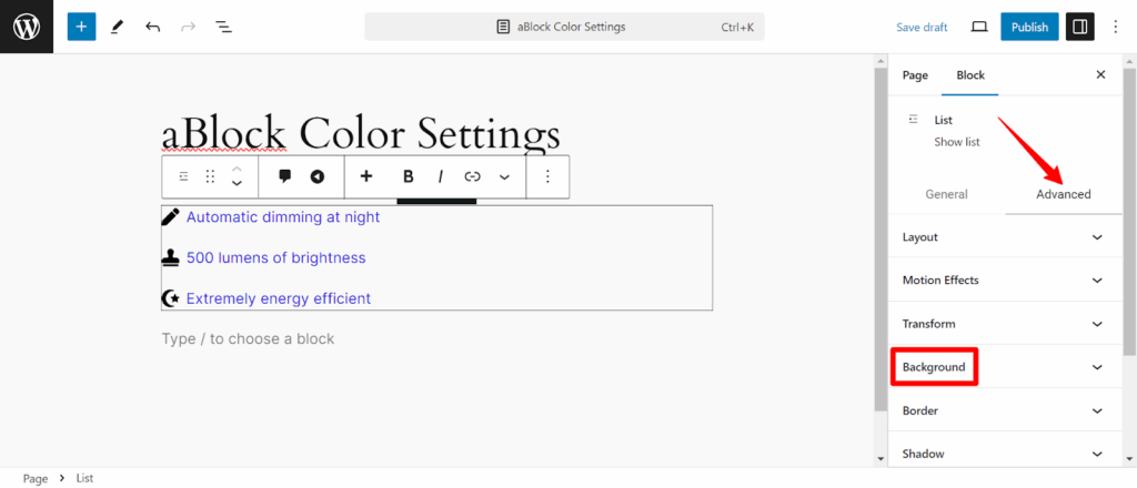 Background Color Settings
