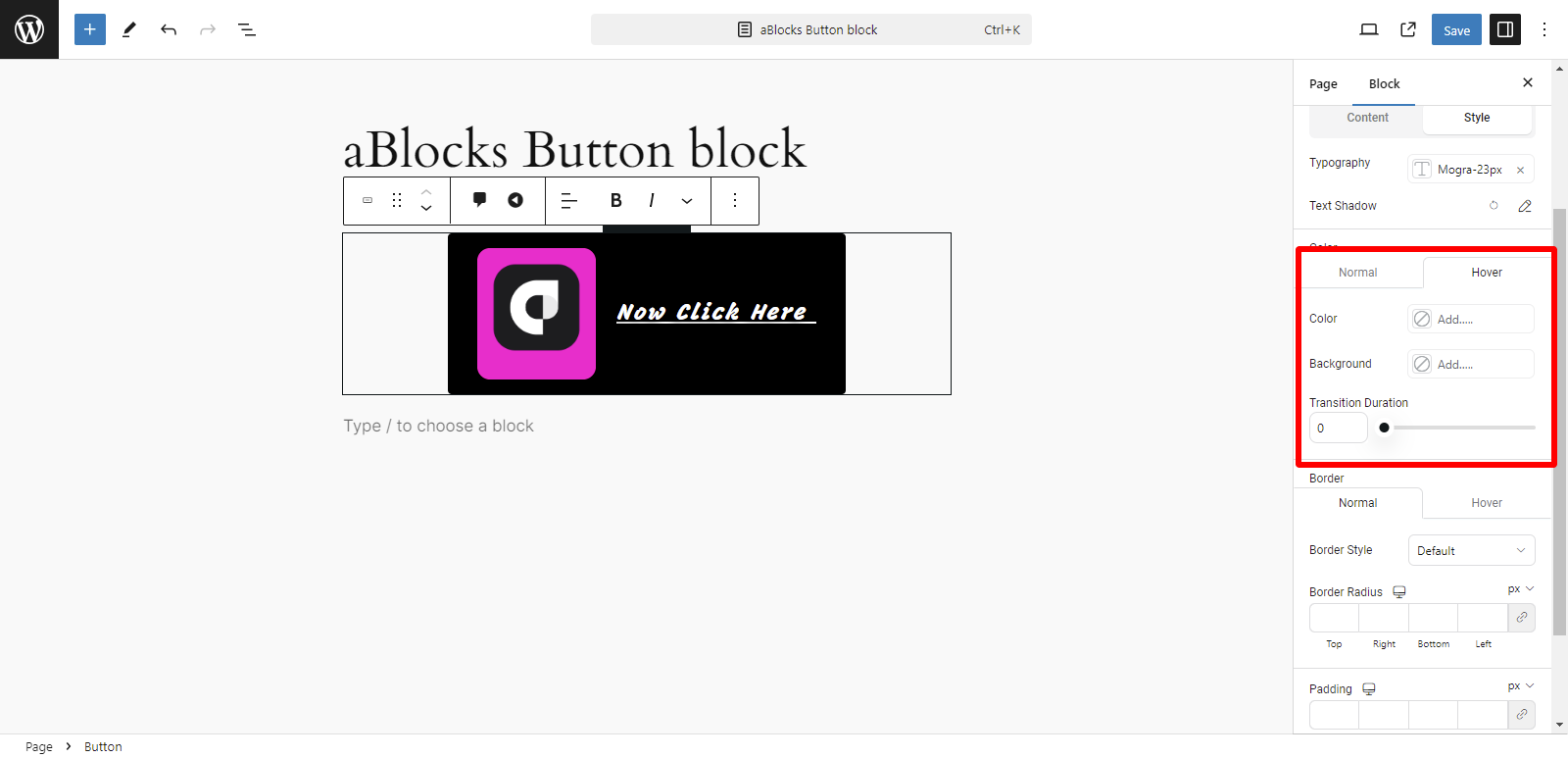 Customize Hover sections 