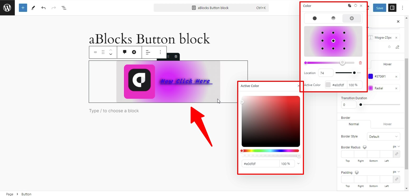 Customize Action Color sections 