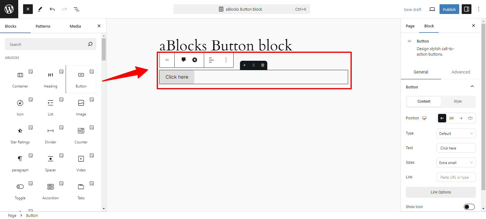 Select the aBlocks Button Block