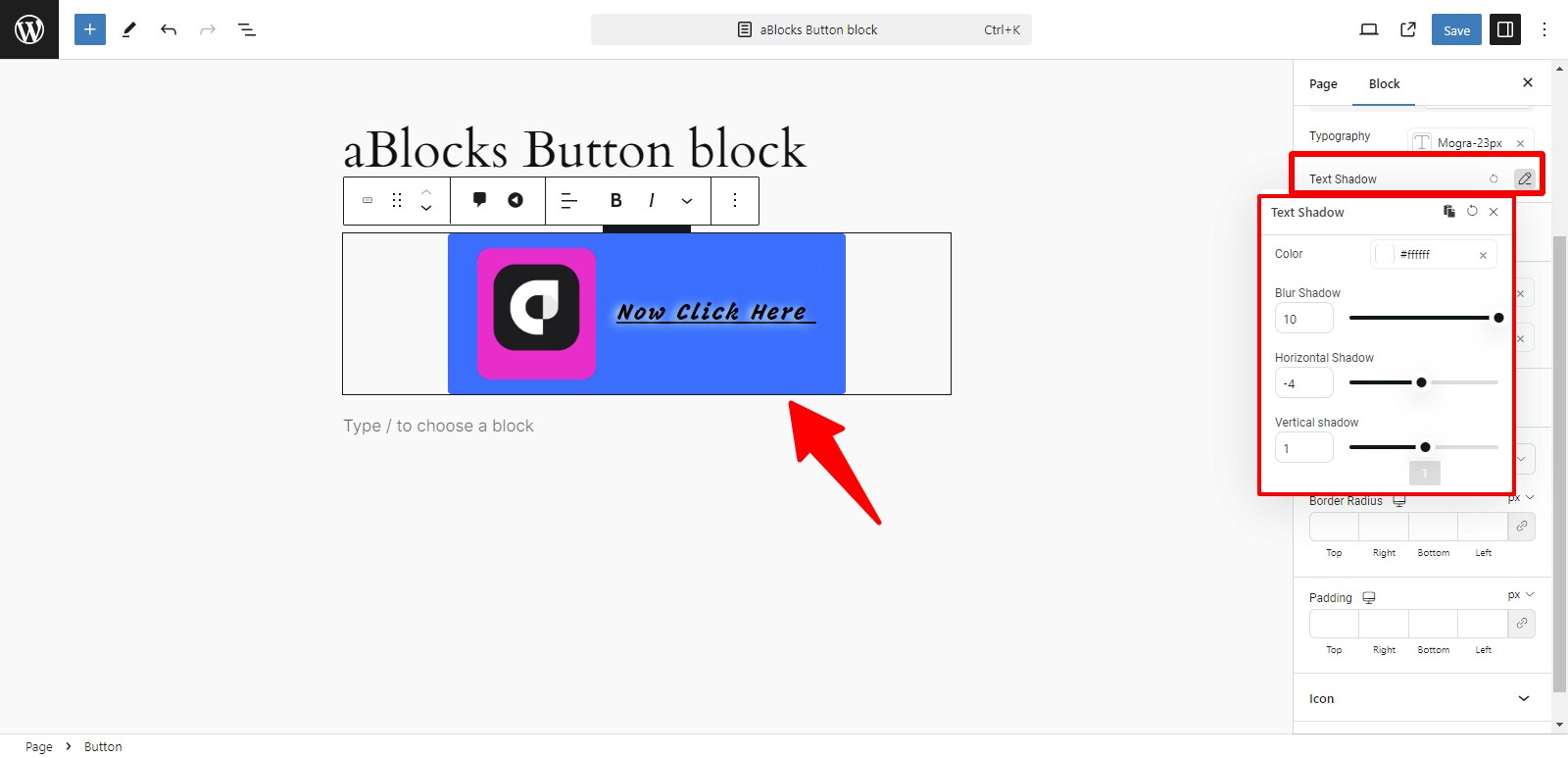 Customize Text Shadow sections 
