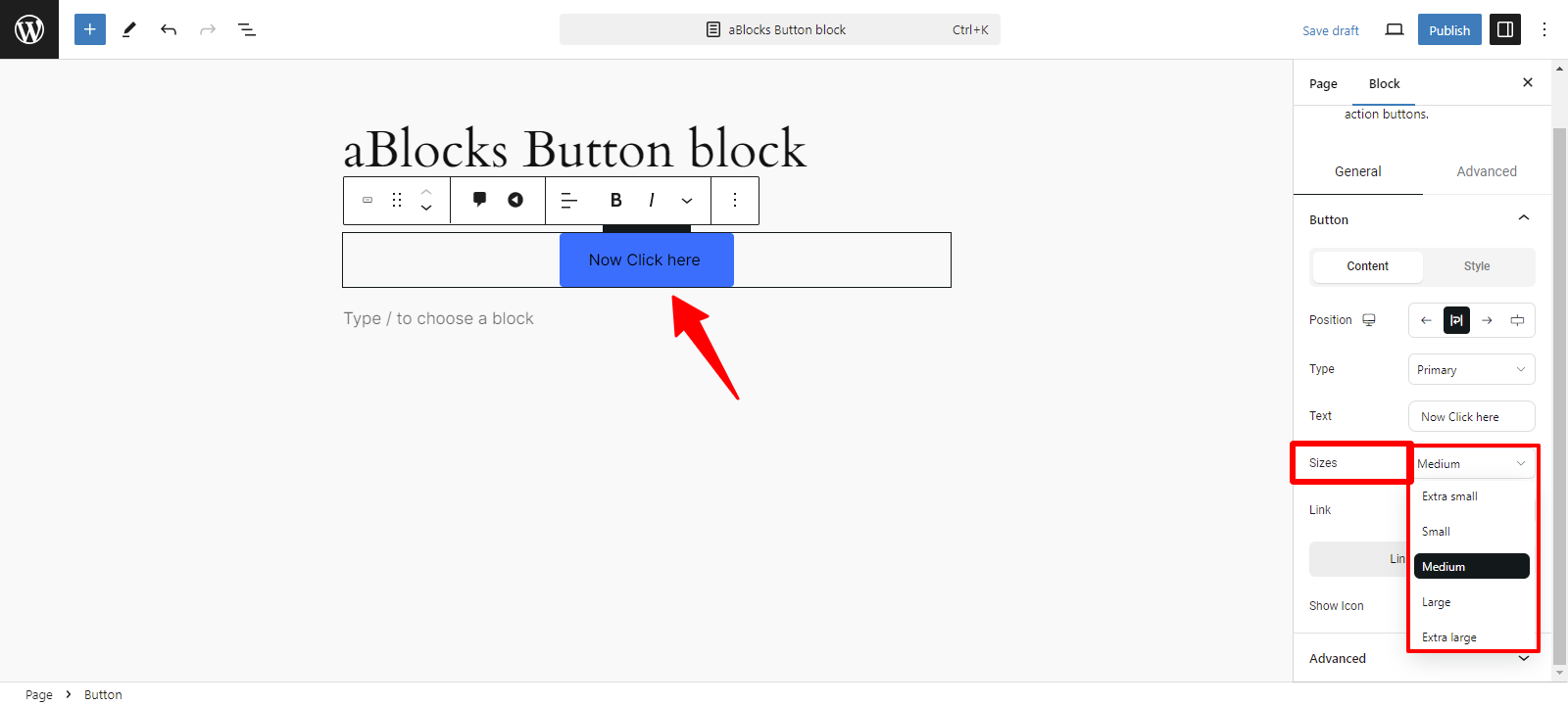 Customization option of  size sections