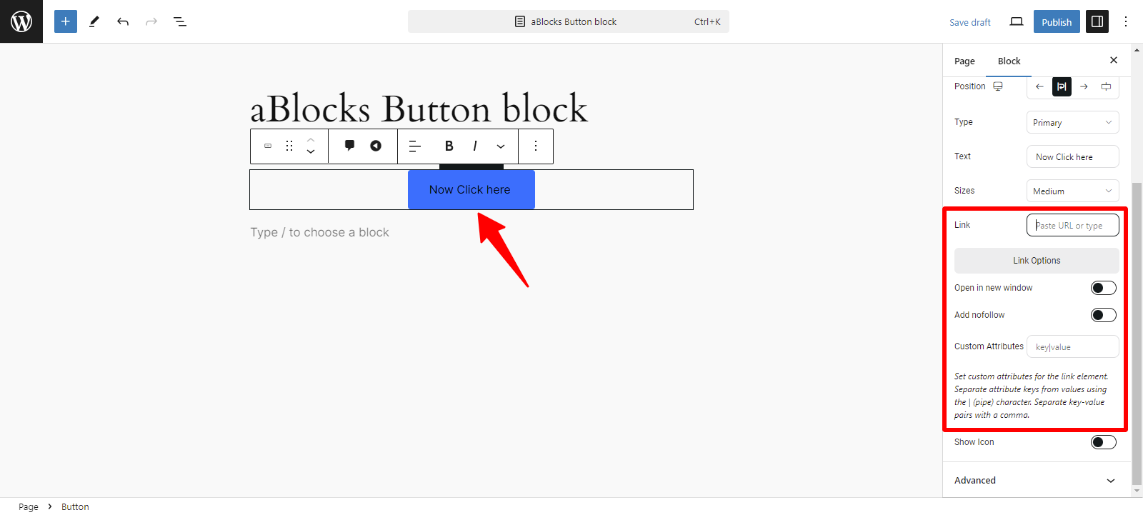 Customization option of link sections