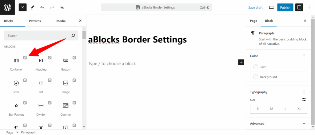 Select the Container block