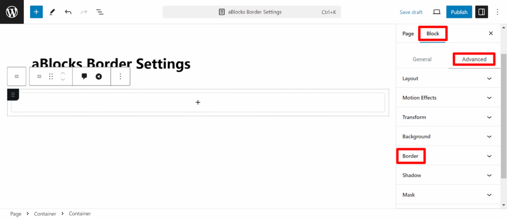 Navigate the Border settings