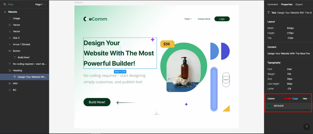 copy the color option from Heading Properties of your Figma design.