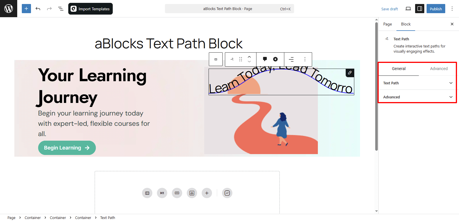Customize the aBlocks Text Path Block