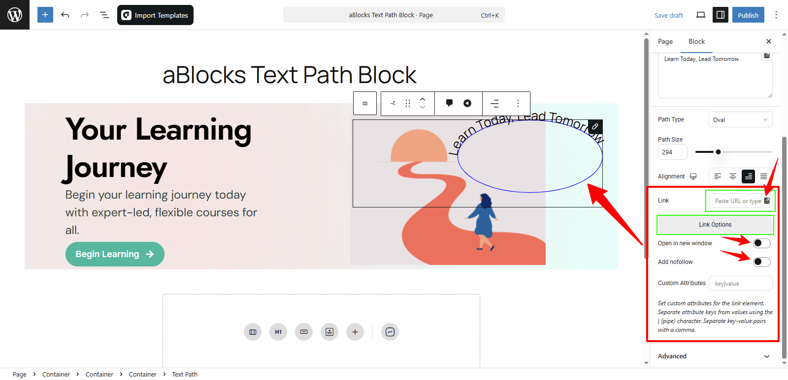 Customize the link Options