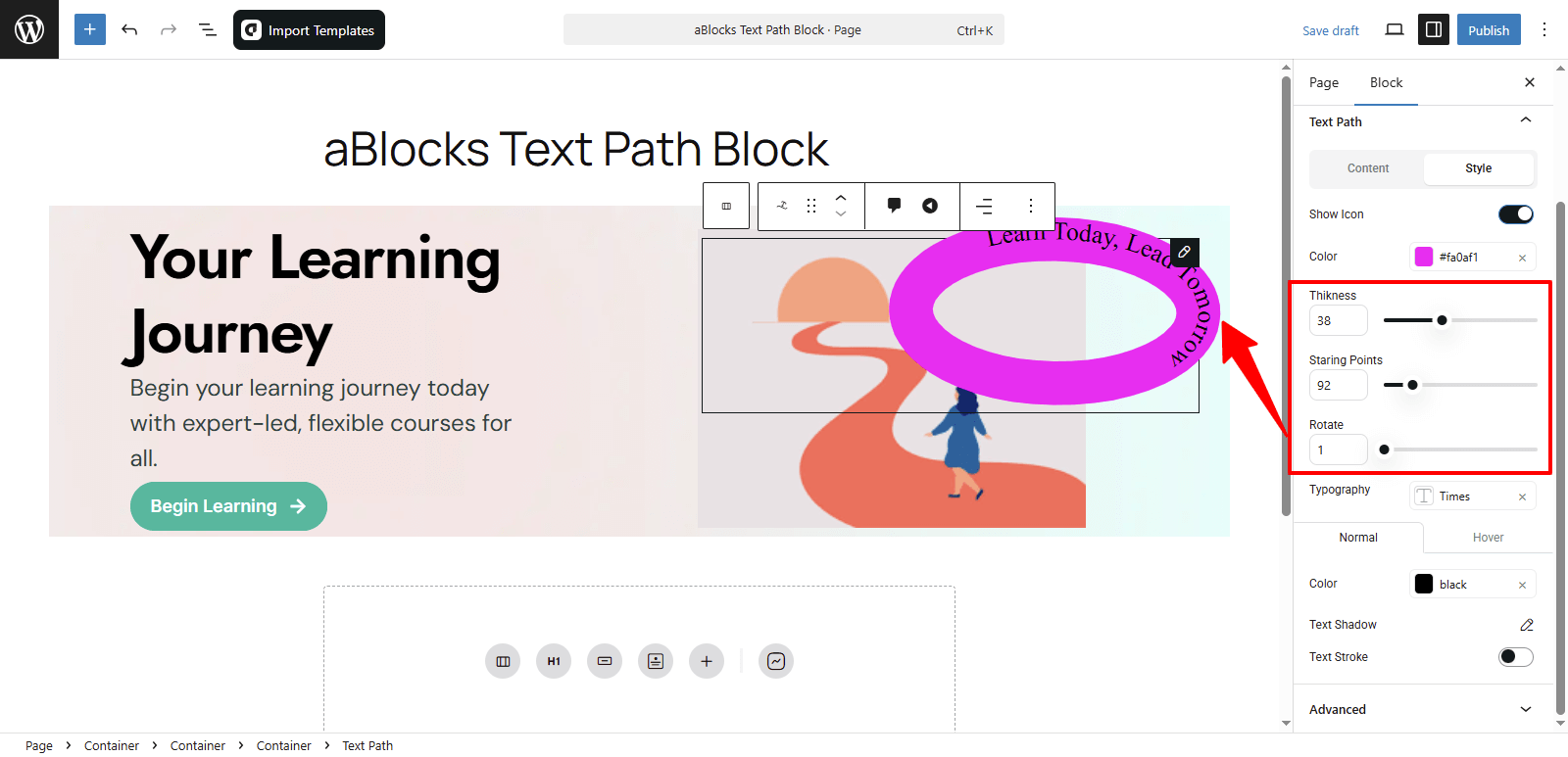Customize the Thiknass, Staring Points and Rotate options
