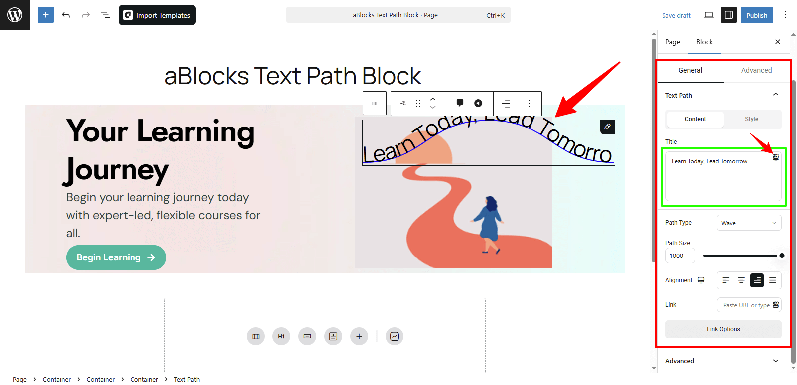 Customize the Content options in the Text Path section





