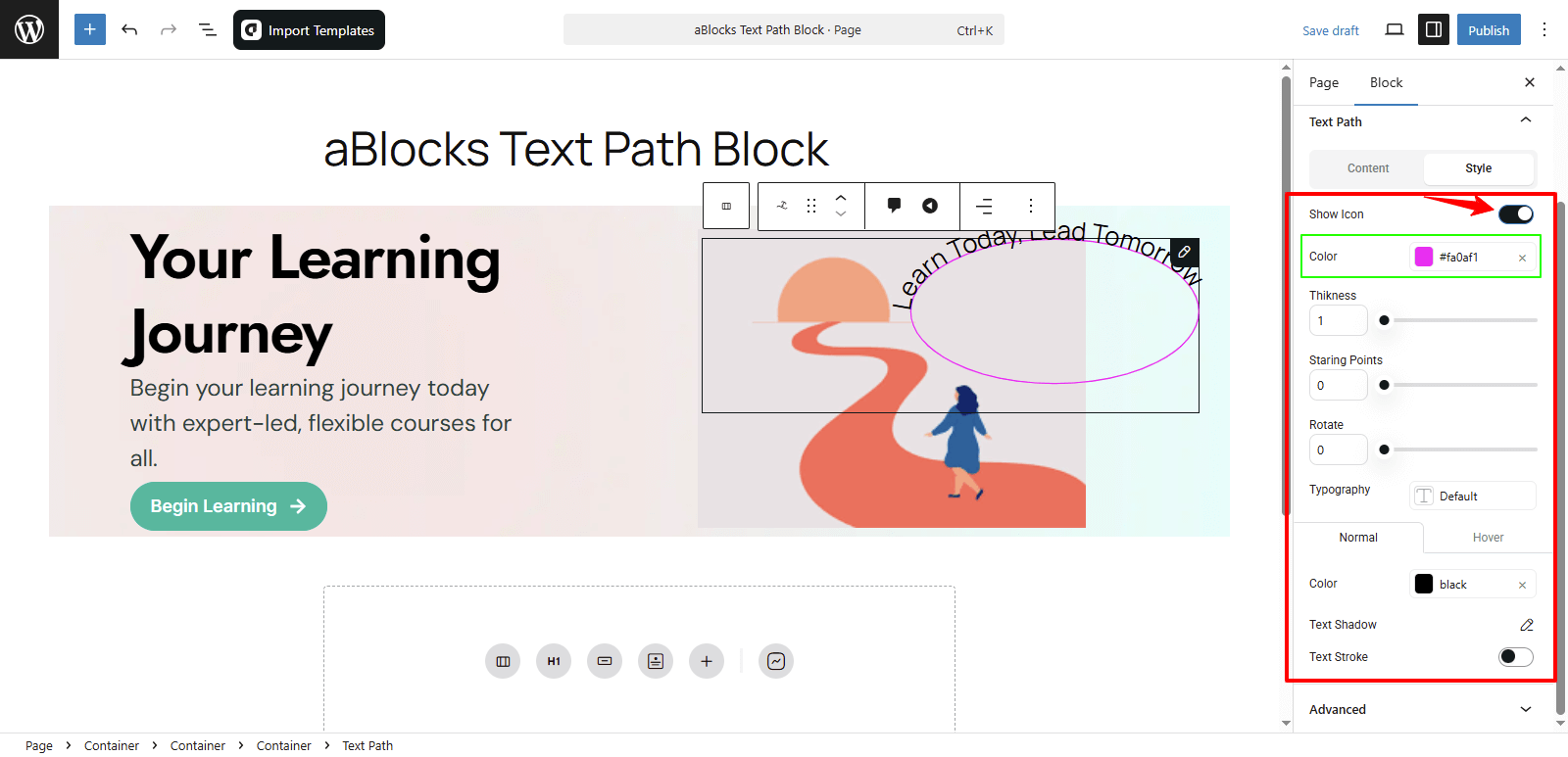 Customize the Style options in the Text Path section
