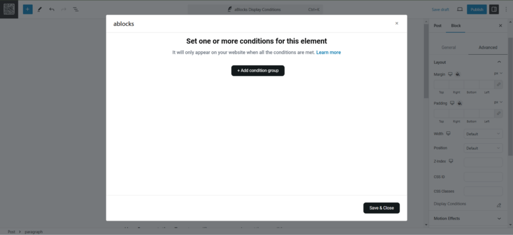 Set Display Conditions