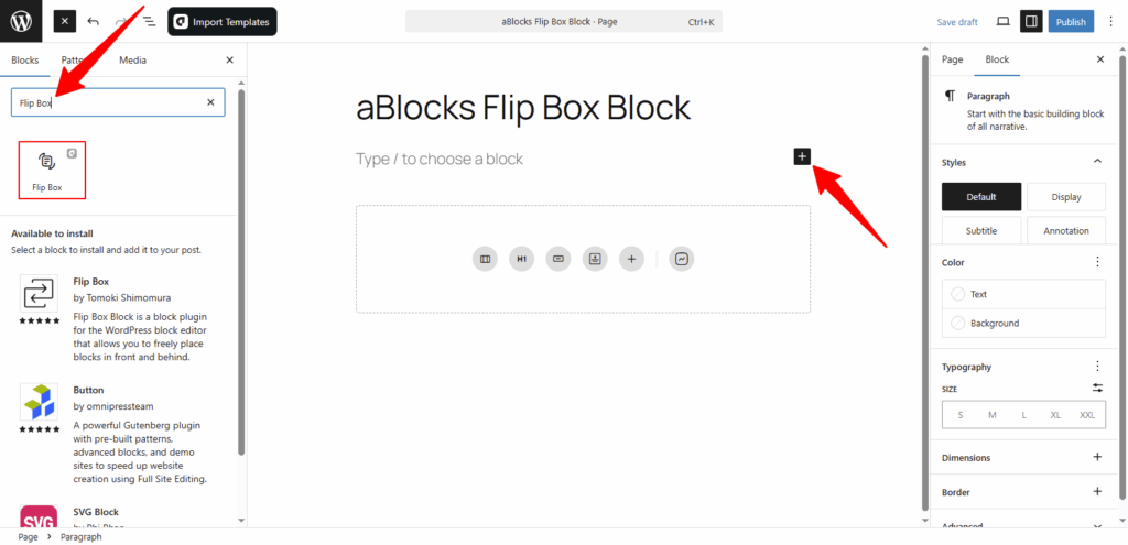 Add aBlocks Flip Box Block from the WordPress block inserter