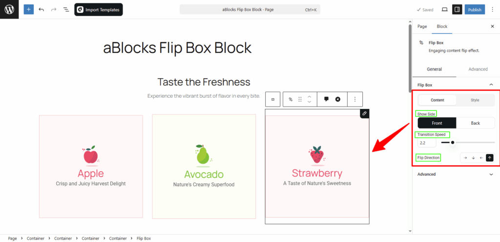 Customize the Content options in the Flip Box section.