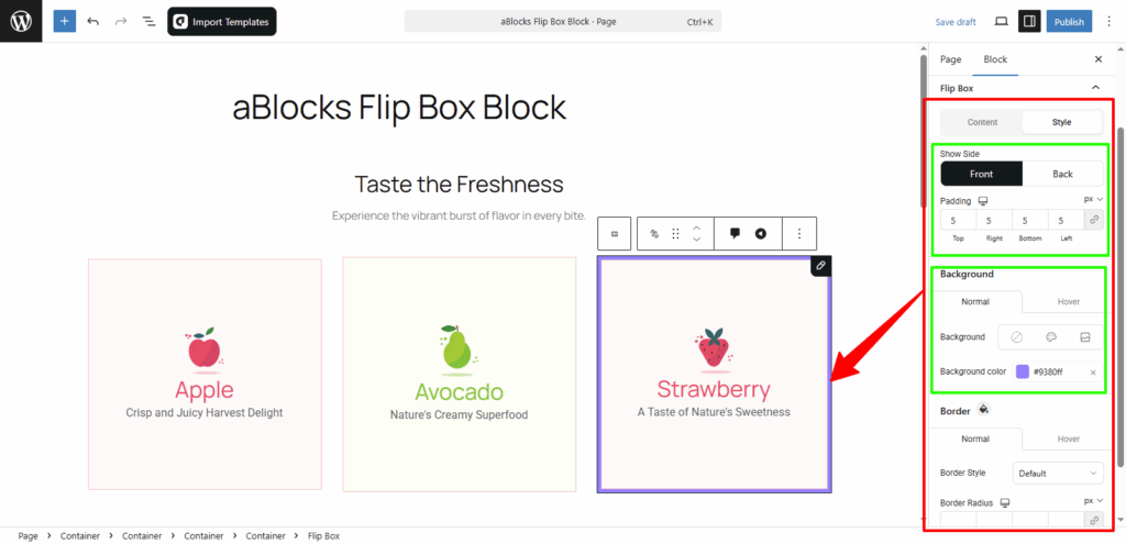 Customize the Style options in the Flip Box section.