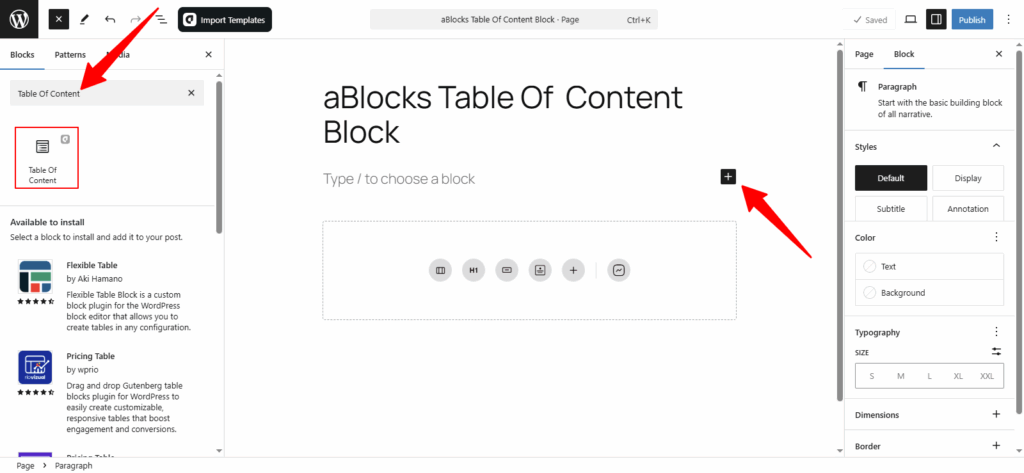 Added aBlocks Table of Content Block