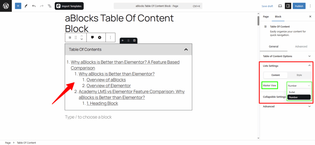 Customize the Content options in the Lists Settings section