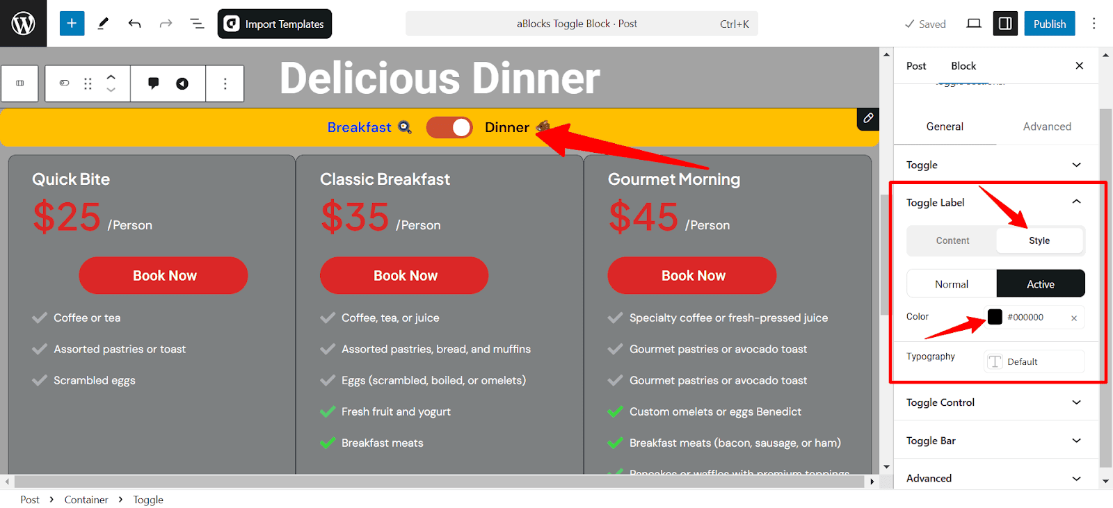 toggle label style customization 