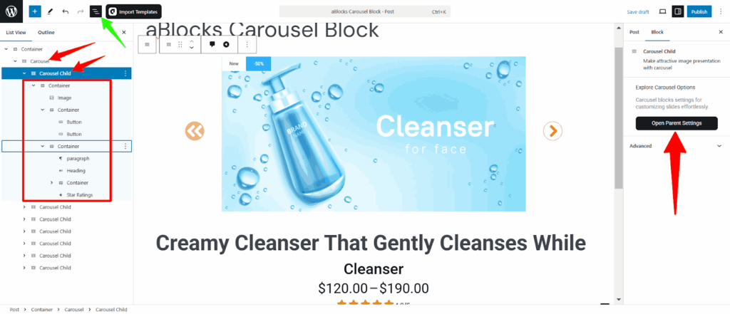 carousel block customization