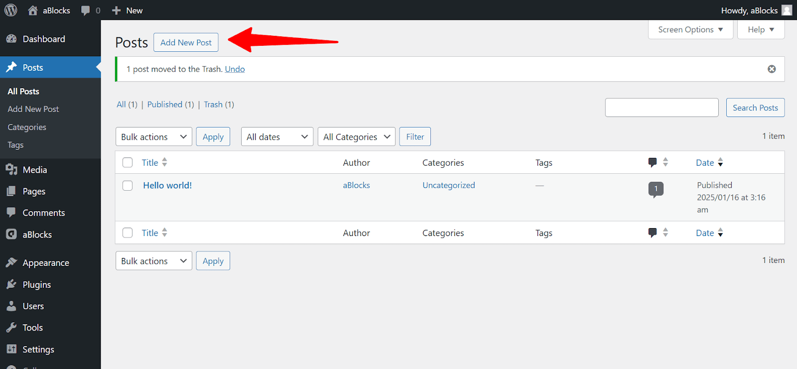 add new post on your wordpress website