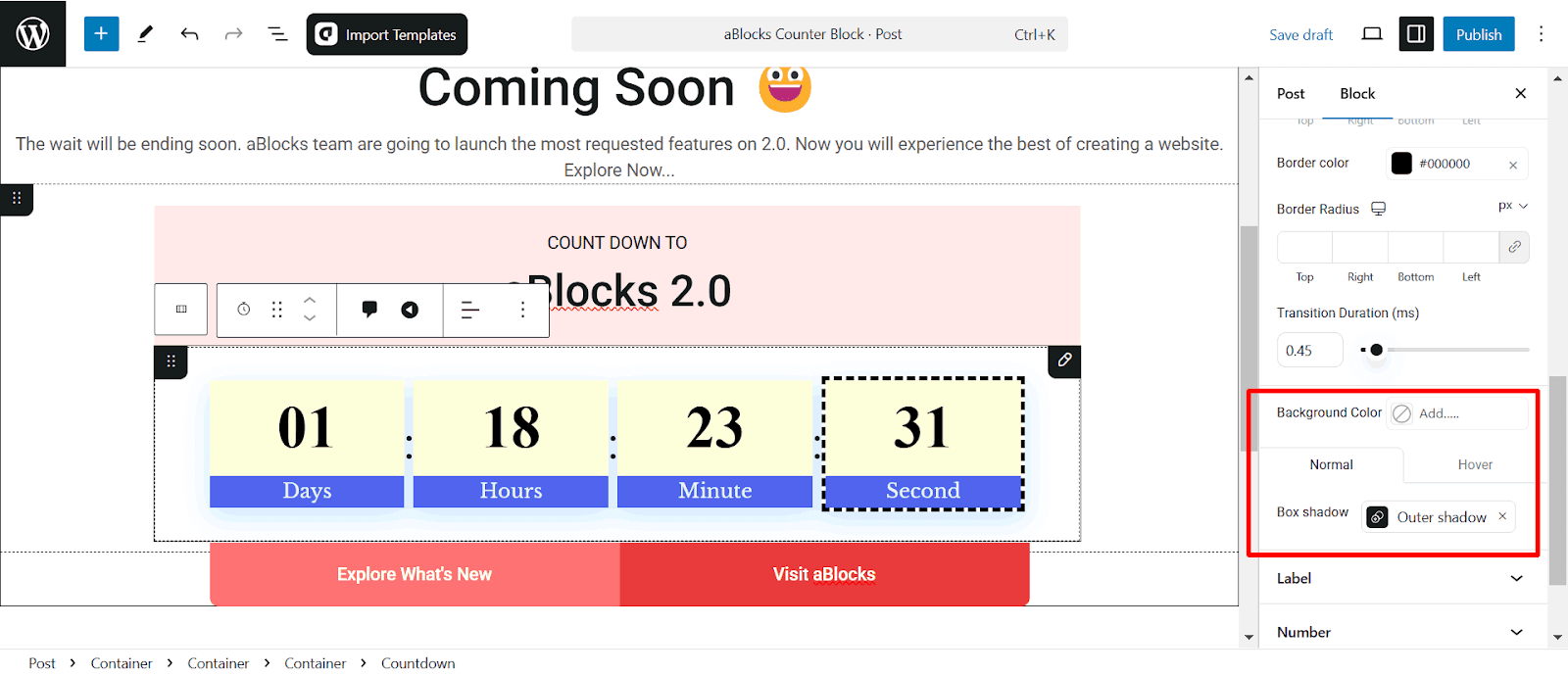 Countdown timers background style customization 