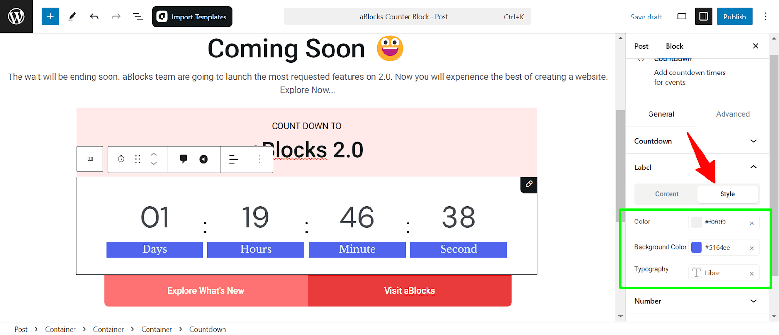Countdown label style  customization 
