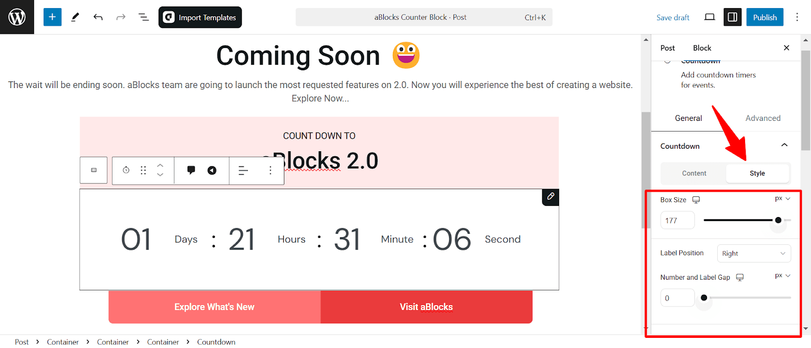 Countdown style customization 