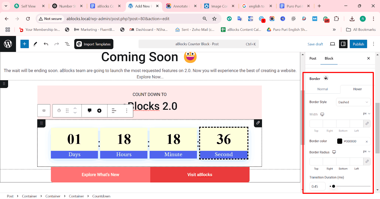 Countdown timers border style customization 