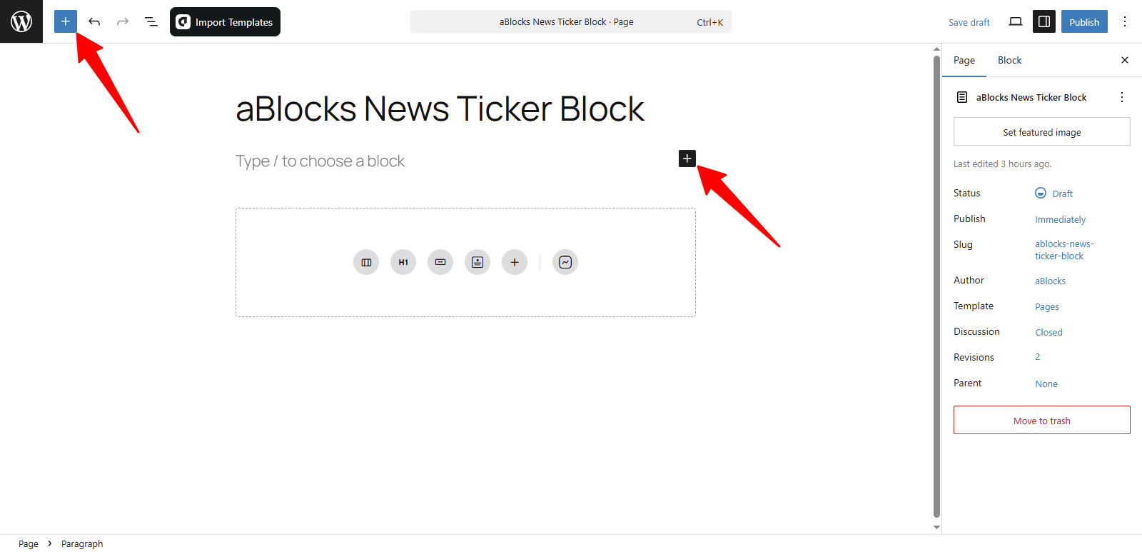 Add the aBlocks News Ticker Block