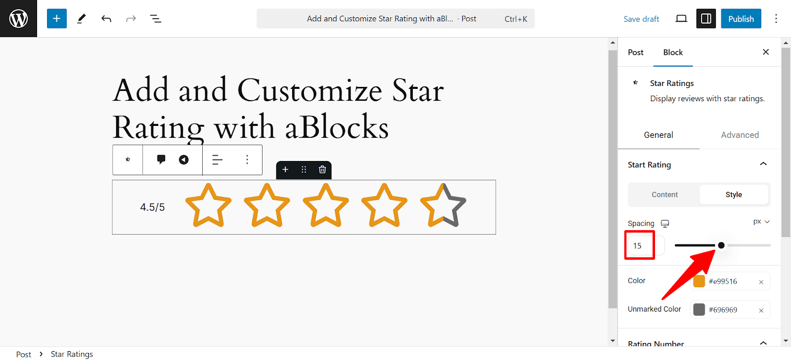 Customize star rating style section 