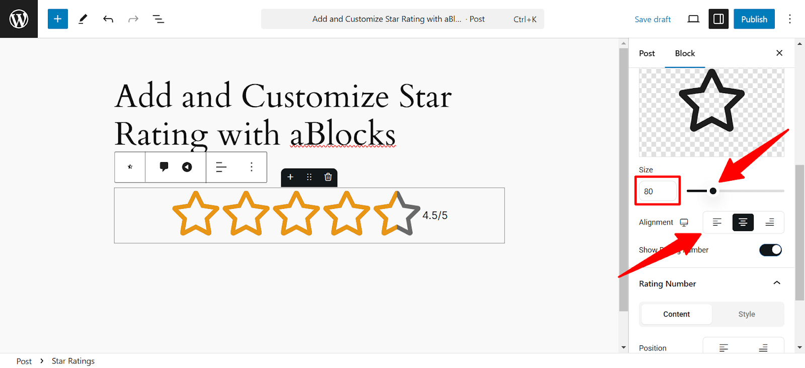 Customize size and alignment of your icon