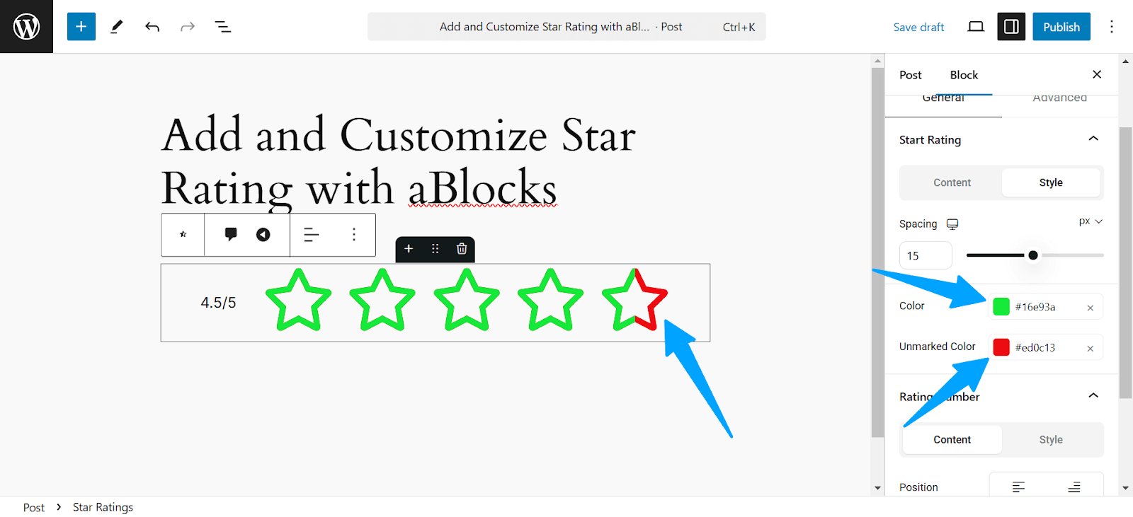Customize star color and Unmarked color. 