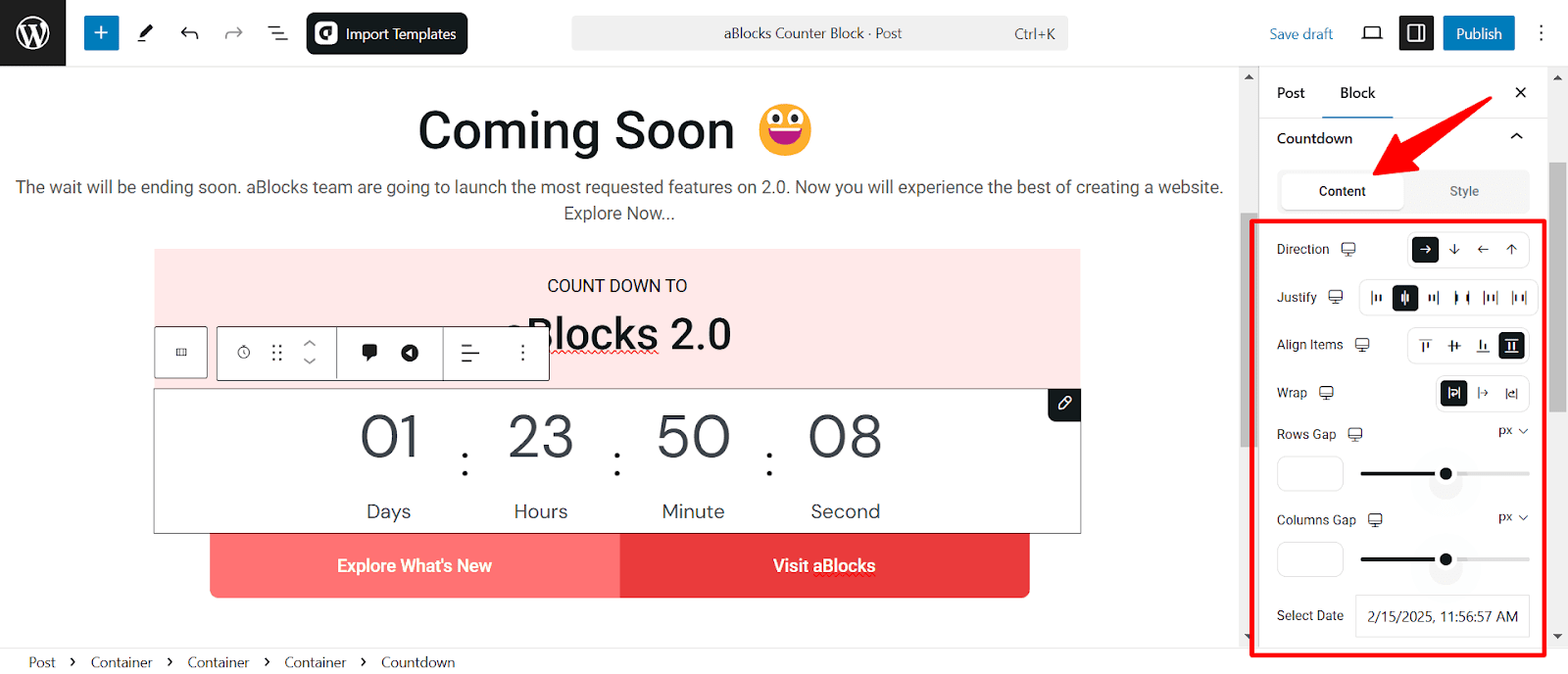 Countdown content customization 