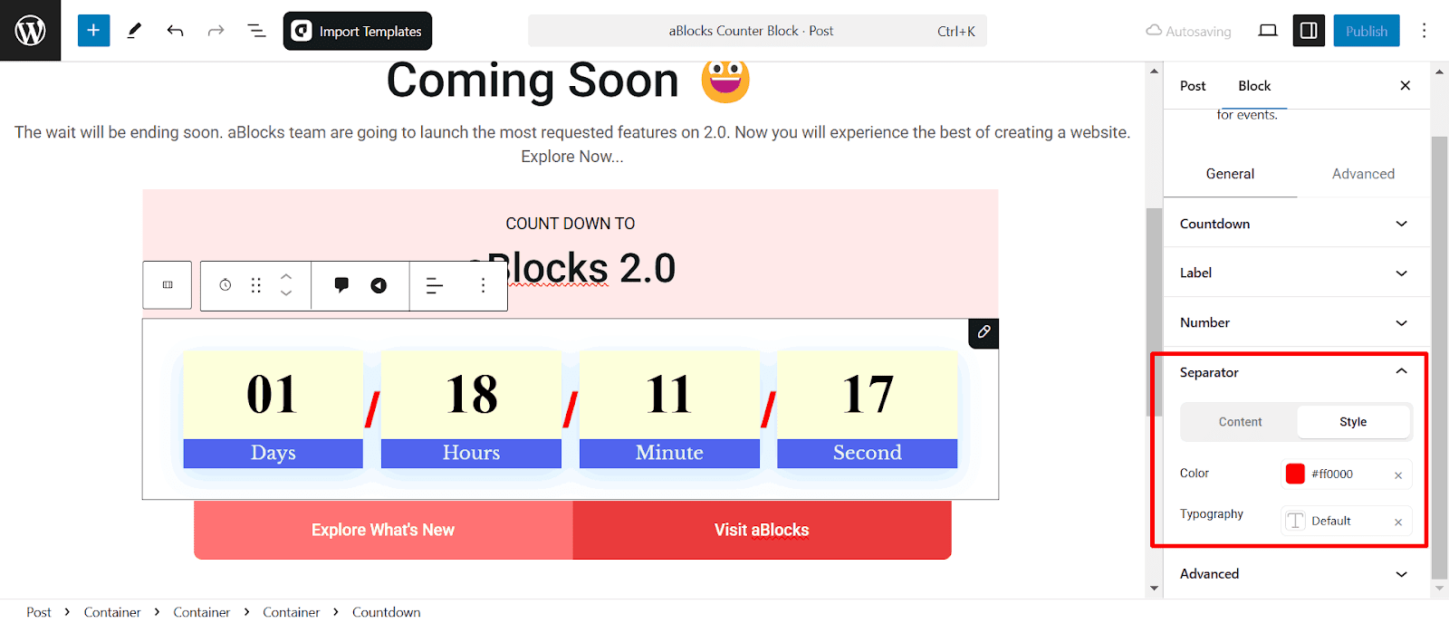 Countdown Separator style customization 
