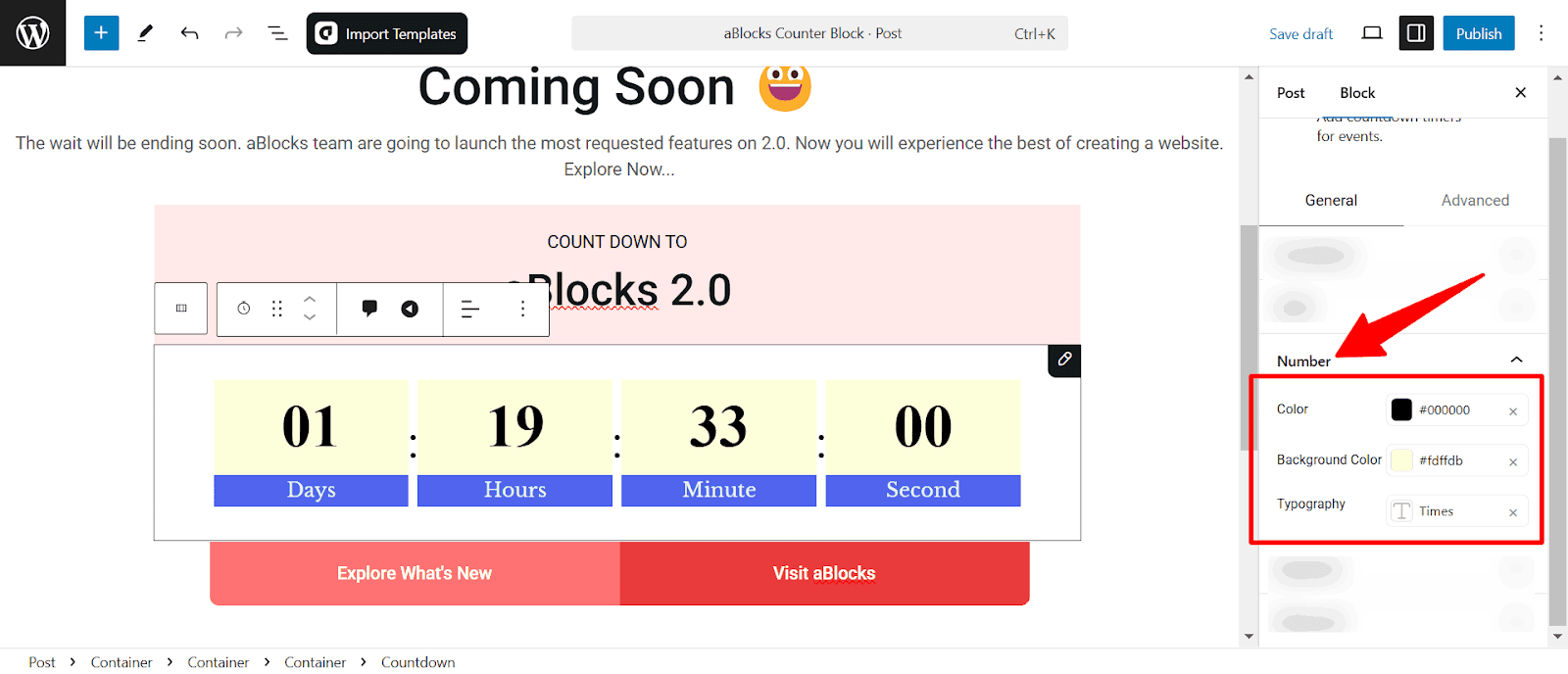 Countdown number customization 