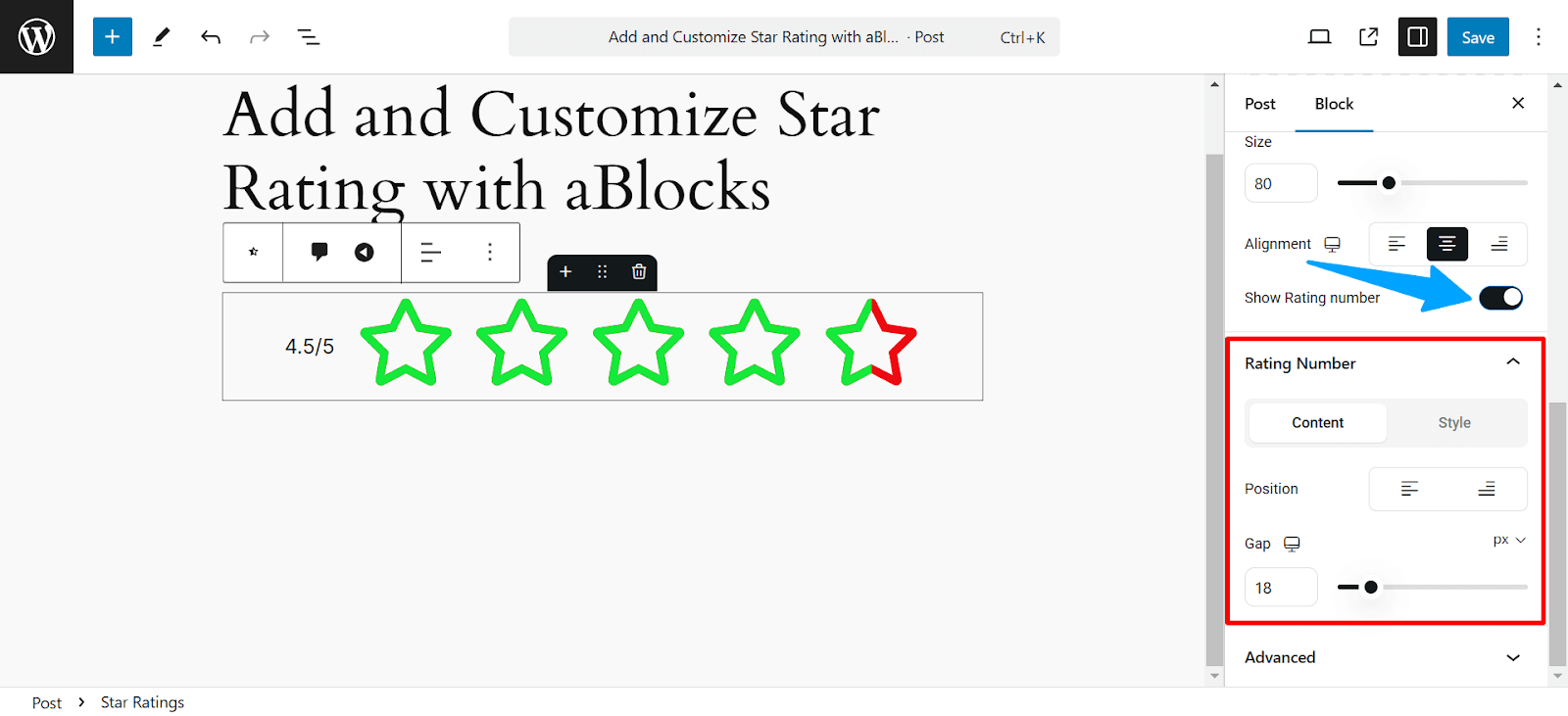 Enable and customize Rating Number.