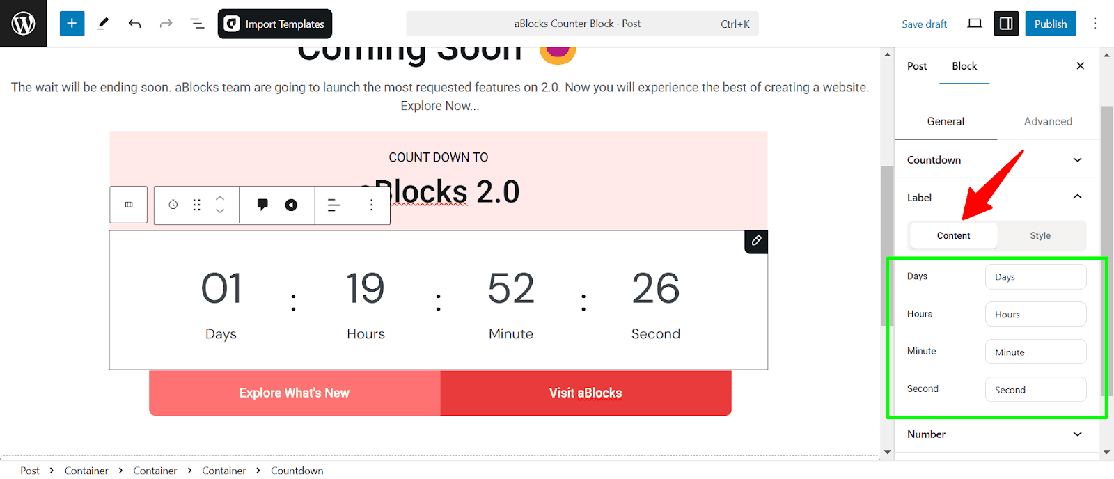 Countdown label content customization 