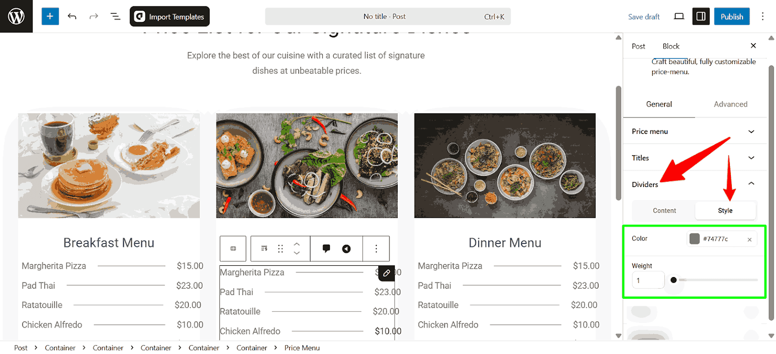 Customize the style of the Dividers