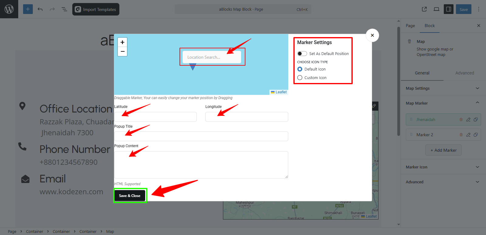 Customize the Marker Settings option